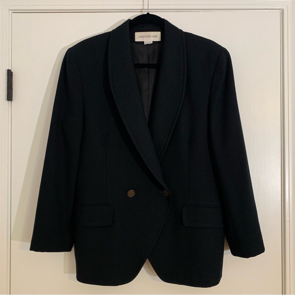 VTG Jones New York 100% Wool Double Breasted Suit Jacket Fully Lined Welt Pocket